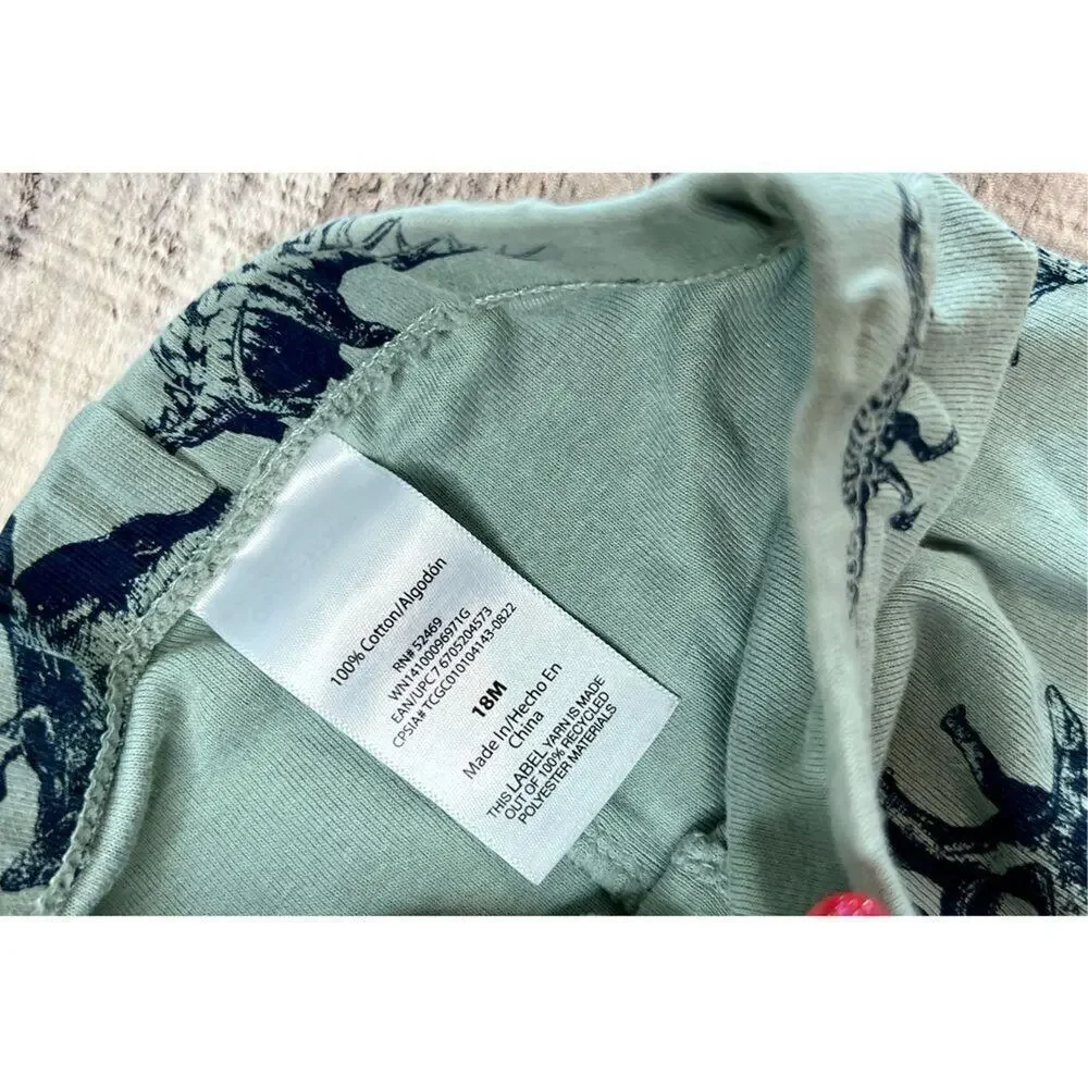 Wonder Nation Green Yellow Dinosaur Cotton Knit‎ Pajama Set 18 months Babycore